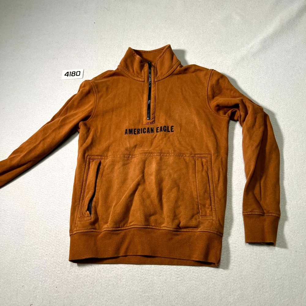 American Eagle Outfitters Sweatshirt Mens‎ XS Burnt Orange Quarter Zip Pullover